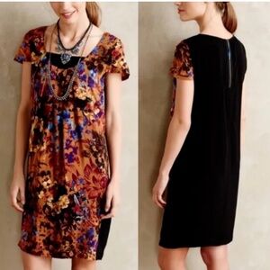 Anthro Maeve Pintura Silk Mini Dress Tan with blue florals XS